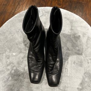Stuart Weitzman Black Leather Square-Toe Ankle Boots